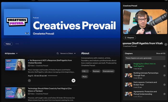Creatives Prevail Podcast on Spotify